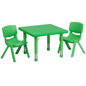 English Elm Emmy Adjustable Activity Table Set with 2 Contoured Chairs - Perfect for Playrooms & Classrooms Green 24" Square YU-YCX-0023-2-SQR-TBL-GREEN-R-GG