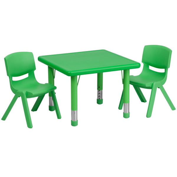 English Elm Emmy Adjustable Activity Table Set with 2 Contoured Chairs - Perfect for Playrooms & Classrooms Green 24" Square YU-YCX-0023-2-SQR-TBL-GREEN-R-GG