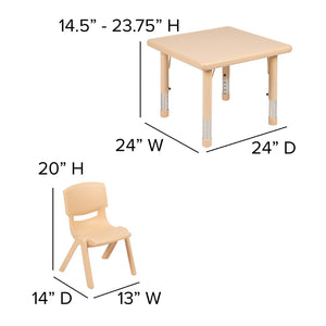 English Elm Emmy Activity Table Set with 4 Chairs - Durable, Adjustable, Ergonomic, and Easy-Clean for Kids' Fun Natural 24" Square YU-YCX-0023-2-SQR-TBL-NAT-E-GG