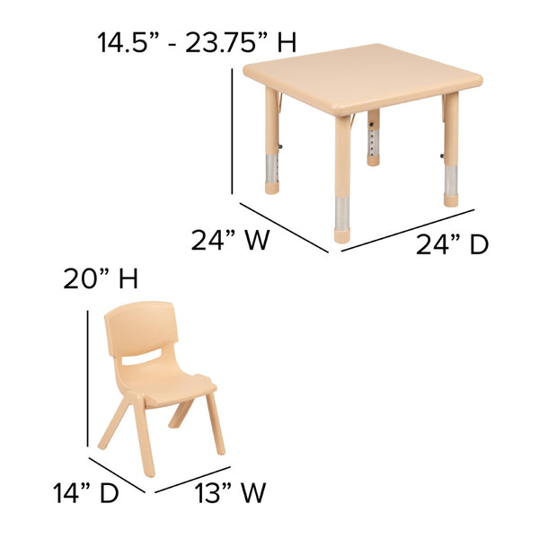 English Elm Emmy Activity Table Set with 4 Chairs - Durable, Adjustable, Ergonomic, and Easy-Clean for Kids' Fun Natural 24" Square YU-YCX-0023-2-SQR-TBL-NAT-E-GG