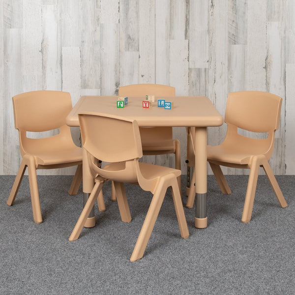 English Elm Emmy Activity Table Set with 4 Chairs - Durable, Adjustable, Ergonomic, and Easy-Clean for Kids' Fun Natural 24" Square YU-YCX-0023-2-SQR-TBL-NAT-E-GG