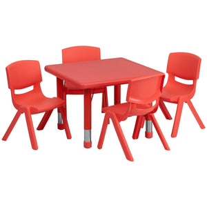 English Elm Emmy Activity Table Set with 4 Chairs - Durable, Adjustable, Ergonomic, and Easy-Clean for Kids' Fun Red 24" Square YU-YCX-0023-2-SQR-TBL-RED-E-GG