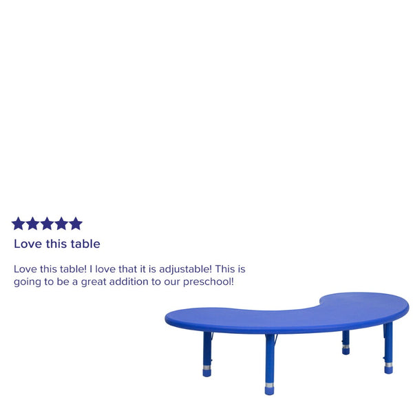 English Elm Wren Height Adjustable Half-Moon Activity Table for Kids - Ideal for Classrooms and Playrooms Blue 35"W x 65"L Half-Moon YU-YCX-004-2-MOON-TBL-BLUE-GG