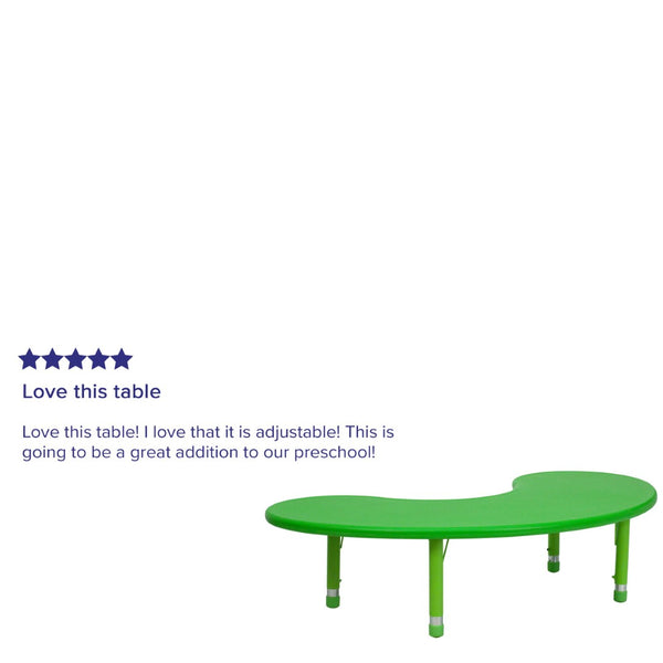 English Elm Wren Height Adjustable Half-Moon Activity Table for Kids - Ideal for Classrooms and Playrooms Green 35"W x 65"L Half-Moon YU-YCX-004-2-MOON-TBL-GREEN-GG