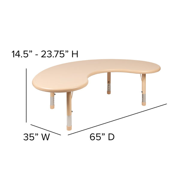 English Elm Wren Height Adjustable Half-Moon Activity Table for Kids - Ideal for Classrooms and Playrooms Natural 35"W x 65"L Half-Moon YU-YCX-004-2-MOON-TBL-NAT-GG