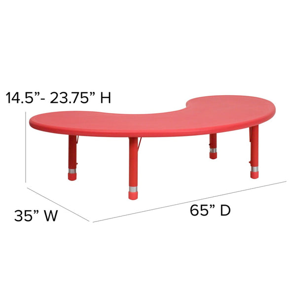 English Elm Wren Height Adjustable Half-Moon Activity Table for Kids - Ideal for Classrooms and Playrooms Red 35"W x 65"L Half-Moon YU-YCX-004-2-MOON-TBL-RED-GG