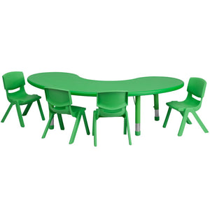English Elm Emmy Height Adjustable Activity Table Set with 4 Lightweight Chairs for Engaging Learning Spaces Green 35"W x 65"L Half-Moon YU-YCX-0043-2-MOON-TBL-GREEN-E-GG