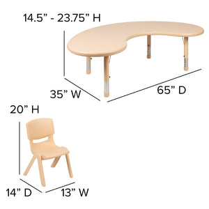 English Elm Emmy Height Adjustable Activity Table Set with 4 Lightweight Chairs for Engaging Learning Spaces Natural 35"W x 65"L Half-Moon YU-YCX-0043-2-MOON-TBL-NAT-E-GG