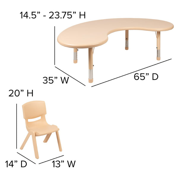 English Elm Emmy Height Adjustable Activity Table Set with 4 Lightweight Chairs for Engaging Learning Spaces Natural 35"W x 65"L Half-Moon YU-YCX-0043-2-MOON-TBL-NAT-E-GG