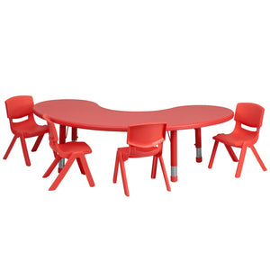 English Elm Emmy Height Adjustable Activity Table Set with 4 Lightweight Chairs for Engaging Learning Spaces Red 35"W x 65"L Half-Moon YU-YCX-0043-2-MOON-TBL-RED-E-GG