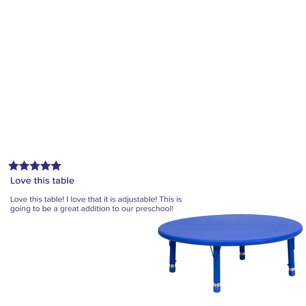 English Elm Wren Height Adjustable Activity Table for Kids - Durable, Round Design for Playrooms & Classrooms Blue 45" Round YU-YCX-005-2-ROUND-TBL-BLUE-GG