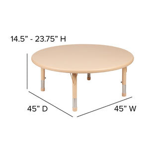 English Elm Wren Height Adjustable Activity Table for Kids - Durable, Round Design for Playrooms & Classrooms Natural 45" Round YU-YCX-005-2-ROUND-TBL-NAT-GG
