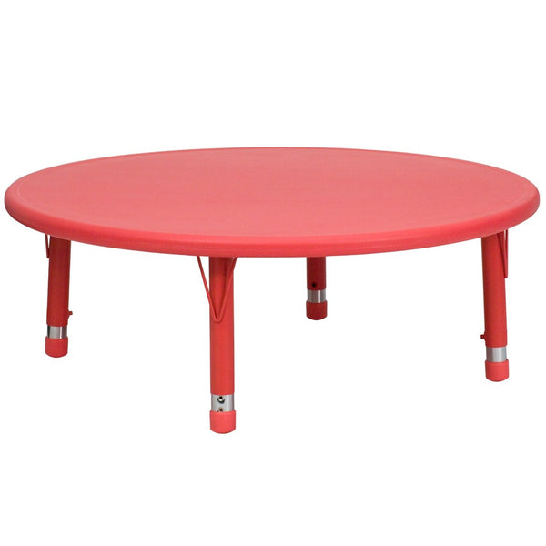 English Elm Wren Height Adjustable Activity Table for Kids - Durable, Round Design for Playrooms & Classrooms Red 45" Round YU-YCX-005-2-ROUND-TBL-RED-GG
