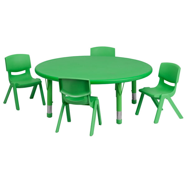 English Elm Emmy Height Adjustable Activity Table Set for Kids with 4 Durable, Safe Chairs for Play and Learning Green 45" Round YU-YCX-0053-2-ROUND-TBL-GREEN-E-GG