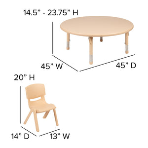 English Elm Emmy Height Adjustable Activity Table Set for Kids with 4 Durable, Safe Chairs for Play and Learning Natural 45" Round YU-YCX-0053-2-ROUND-TBL-NAT-E-GG