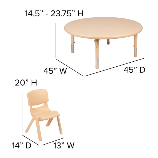 English Elm Emmy Height Adjustable Activity Table Set for Kids with 4 Durable, Safe Chairs for Play and Learning Natural 45" Round YU-YCX-0053-2-ROUND-TBL-NAT-E-GG
