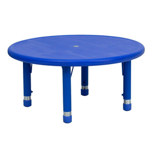 English Elm Wren Height Adjustable Activity Table for Kids - Durable, Safe, and Perfect for Learning Spaces Blue 33" Round YU-YCX-007-2-ROUND-TBL-BLUE-GG