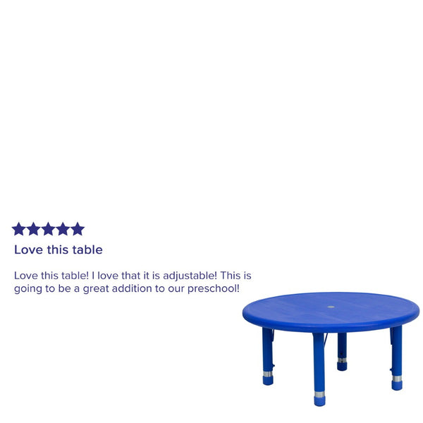 English Elm Wren Height Adjustable Activity Table for Kids - Durable, Safe, and Perfect for Learning Spaces Blue 33" Round YU-YCX-007-2-ROUND-TBL-BLUE-GG
