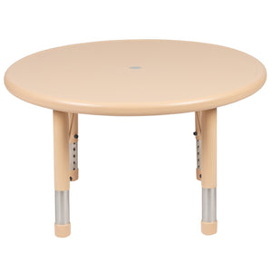 English Elm Wren Height Adjustable Activity Table for Kids - Durable, Safe, and Perfect for Learning Spaces Natural 33" Round YU-YCX-007-2-ROUND-TBL-NAT-GG