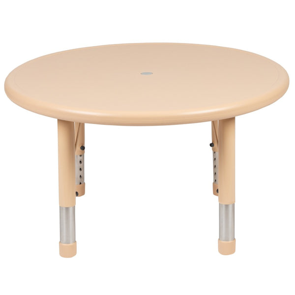 English Elm Wren Height Adjustable Activity Table for Kids - Durable, Safe, and Perfect for Learning Spaces Natural 33" Round YU-YCX-007-2-ROUND-TBL-NAT-GG