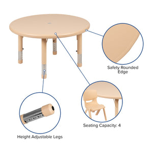 English Elm Wren Height Adjustable Activity Table for Kids - Durable, Safe, and Perfect for Learning Spaces Natural 33" Round YU-YCX-007-2-ROUND-TBL-NAT-GG