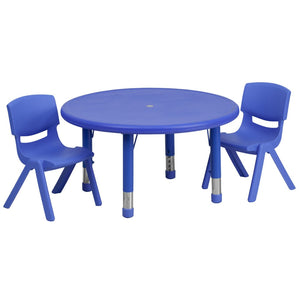 English Elm Emmy Adjustable Activity Table Set for Kids with 2 Chairs - Safe, Durable, and Easy to Clean Blue 33" Round YU-YCX-0073-2-ROUND-TBL-BLUE-R-GG