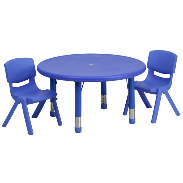 English Elm Emmy Adjustable Activity Table Set for Kids with 2 Chairs - Safe, Durable, and Easy to Clean Blue 33" Round YU-YCX-0073-2-ROUND-TBL-BLUE-R-GG