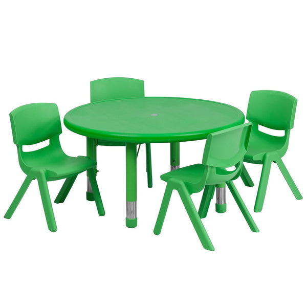 English Elm Emmy Height Adjustable Activity Table Set with 4 Safe, Ergonomic Chairs for Kids' Play & Learning Green 33" Round YU-YCX-0073-2-ROUND-TBL-GREEN-E-GG