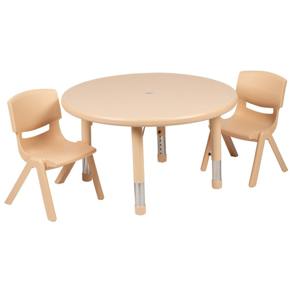 English Elm Emmy Adjustable Activity Table Set for Kids with 2 Chairs - Safe, Durable, and Easy to Clean Natural 33" Round YU-YCX-0073-2-ROUND-TBL-NAT-R-GG