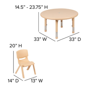 English Elm Emmy Adjustable Activity Table Set for Kids with 2 Chairs - Safe, Durable, and Easy to Clean Natural 33" Round YU-YCX-0073-2-ROUND-TBL-NAT-R-GG