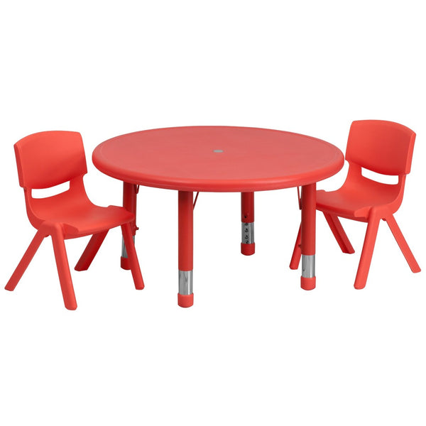 English Elm Emmy Adjustable Activity Table Set for Kids with 2 Chairs - Safe, Durable, and Easy to Clean Red 33" Round YU-YCX-0073-2-ROUND-TBL-RED-R-GG