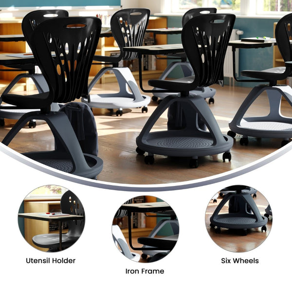 English Elm Laikyn Mobile Desk Chair with 360° Tablet Arm, Under-Seat Storage & Ergonomic Design for Learning Black YU-YCX-019-BK-GG