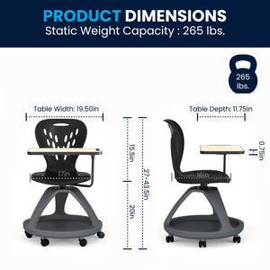 English Elm Laikyn Mobile Desk Chair with 360° Tablet Arm, Under-Seat Storage & Ergonomic Design for Learning Black YU-YCX-019-BK-GG
