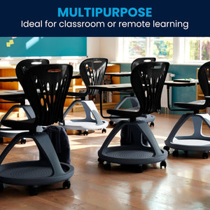 English Elm Laikyn Mobile Desk Chair with 360° Tablet Arm, Under-Seat Storage & Ergonomic Design for Learning Black YU-YCX-019-BK-GG