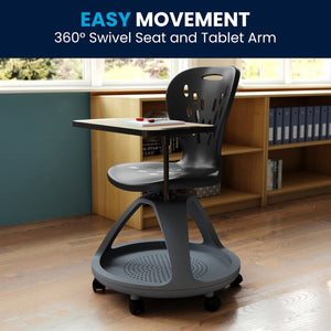 English Elm Laikyn Mobile Desk Chair with 360° Tablet Arm, Under-Seat Storage & Ergonomic Design for Learning Black YU-YCX-019-BK-GG