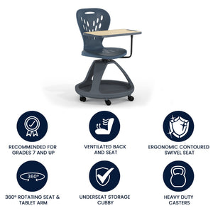 English Elm Laikyn Mobile Desk Chair with 360° Tablet Arm, Under-Seat Storage & Ergonomic Design for Learning Dark Gray YU-YCX-019-DG-GG