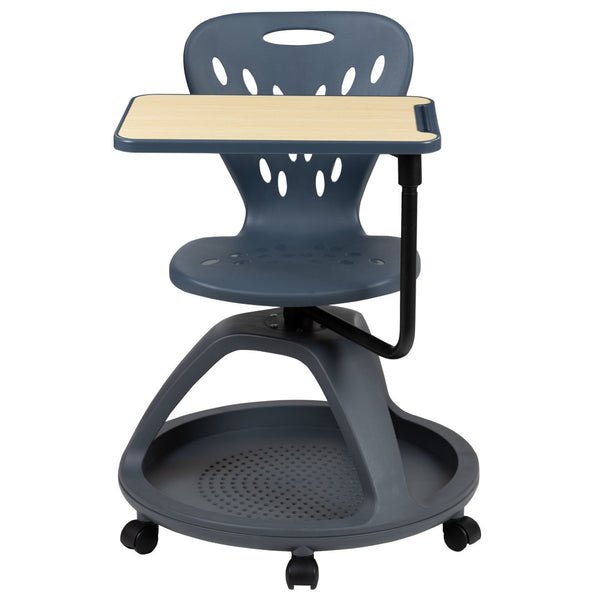 English Elm Laikyn Mobile Desk Chair with 360° Tablet Arm, Under-Seat Storage & Ergonomic Design for Learning Dark Gray YU-YCX-019-DG-GG