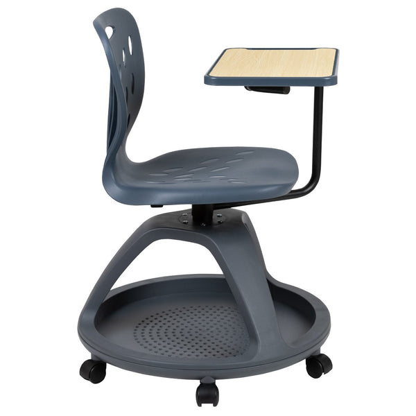 English Elm Laikyn Mobile Desk Chair with 360° Tablet Arm, Under-Seat Storage & Ergonomic Design for Learning Dark Gray YU-YCX-019-DG-GG