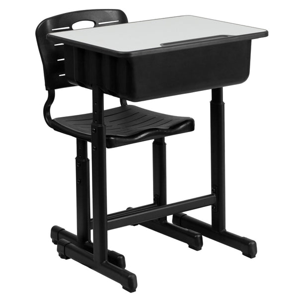 English Elm Nila Adjustable Height Student Desk and Chair Set with Durable Black Frame for Classroom Use YU-YCX-046-09010-GG