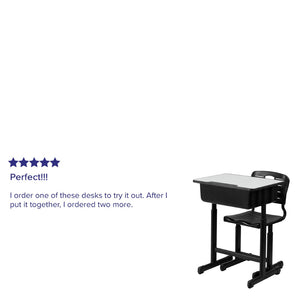 English Elm Nila Adjustable Height Student Desk and Chair Set with Durable Black Frame for Classroom Use YU-YCX-046-09010-GG