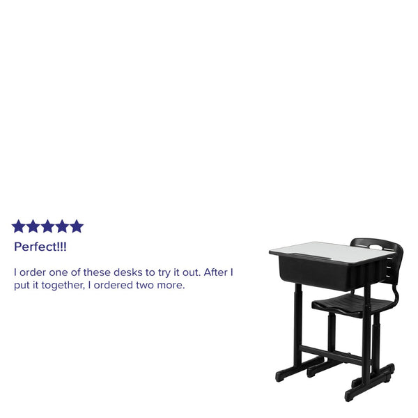 English Elm Nila Adjustable Height Student Desk and Chair Set with Durable Black Frame for Classroom Use YU-YCX-046-09010-GG