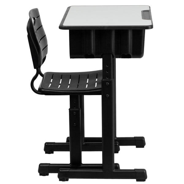 English Elm Nila Adjustable Height Student Desk and Chair Set with Durable Black Frame for Classroom Use YU-YCX-046-09010-GG