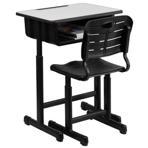 English Elm Nila Adjustable Height Student Desk and Chair Set with Durable Black Frame for Classroom Use YU-YCX-046-09010-GG