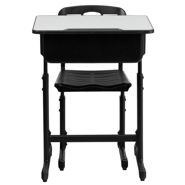 English Elm Nila Adjustable Height Student Desk and Chair Set with Durable Black Frame for Classroom Use YU-YCX-046-09010-GG