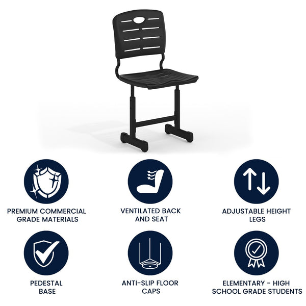English Elm Nila Adjustable Height Black Student Chair - Ergonomic, Durable Design for Classrooms & Learning Spaces YU-YCX-09010-GG