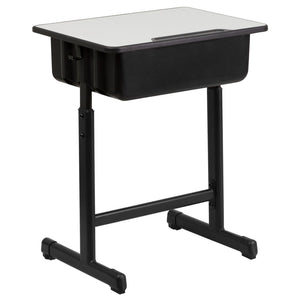 English Elm Billie Versatile Student Desk with Adjustable Height, Grey Top, Storage Box & Anti-Slip Feet YU-YCY-046-GG
