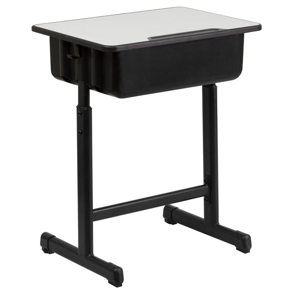 English Elm Billie Versatile Student Desk with Adjustable Height, Grey Top, Storage Box & Anti-Slip Feet YU-YCY-046-GG