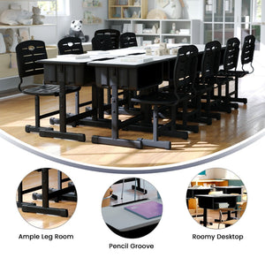 English Elm Billie Versatile Student Desk with Adjustable Height, Grey Top, Storage Box & Anti-Slip Feet YU-YCY-046-GG