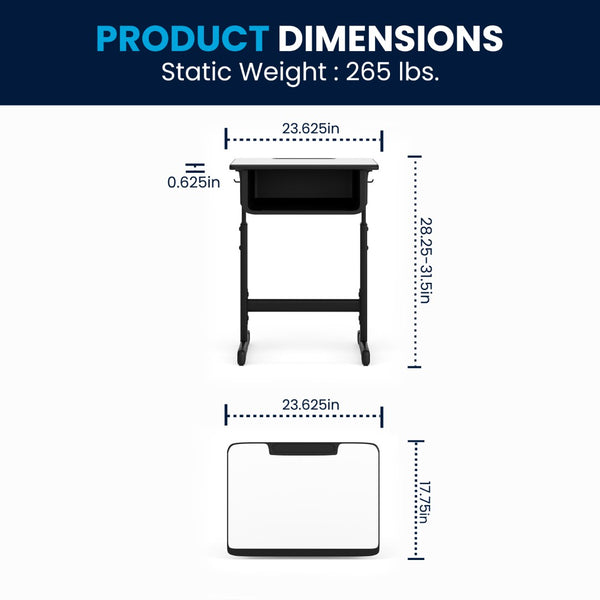 English Elm Billie Versatile Student Desk with Adjustable Height, Grey Top, Storage Box & Anti-Slip Feet YU-YCY-046-GG
