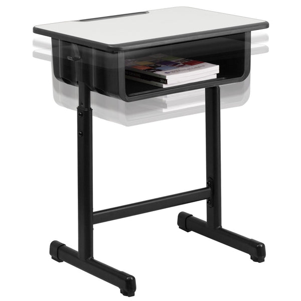 English Elm Billie Versatile Student Desk with Adjustable Height, Grey Top, Storage Box & Anti-Slip Feet YU-YCY-046-GG